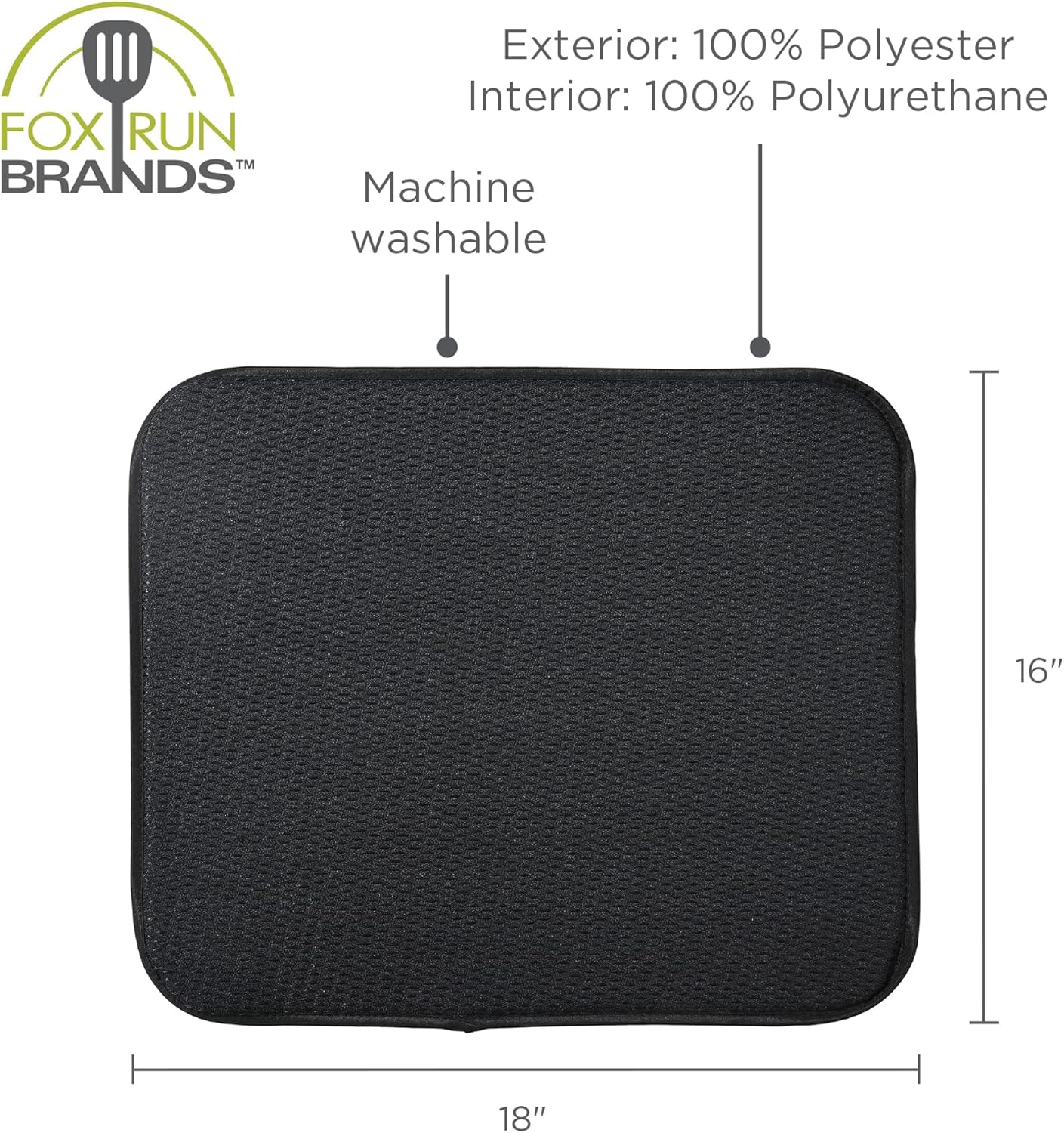 Fox Run Dish Drying Mat 16x18 Black