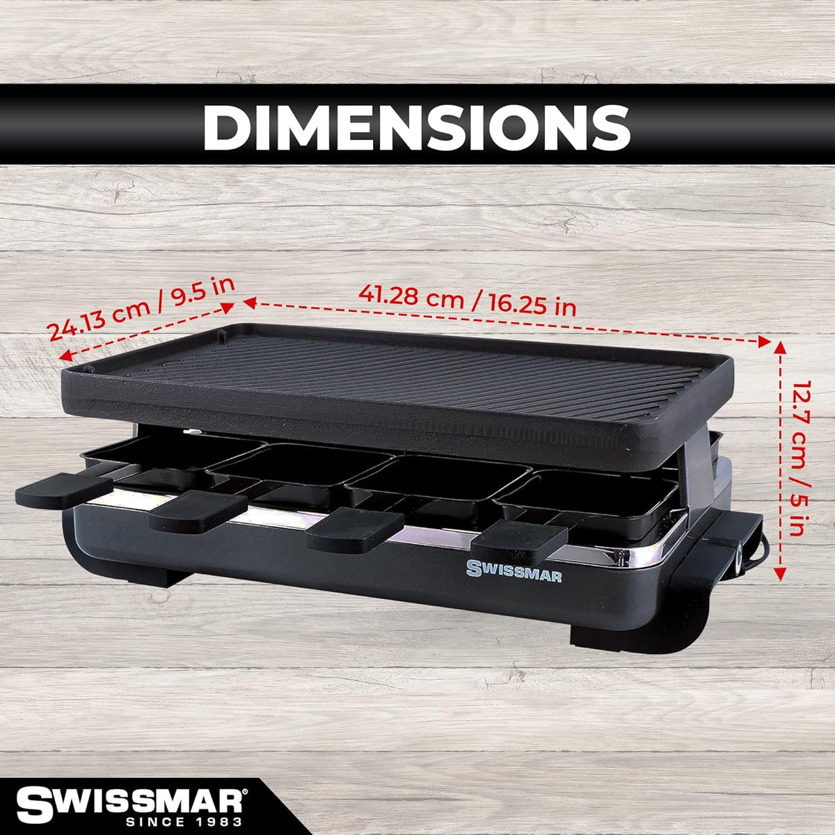 Swissmar Classic 8-Person Raclette Grill – Cast Iron Plate – Black by Kitchen Niche