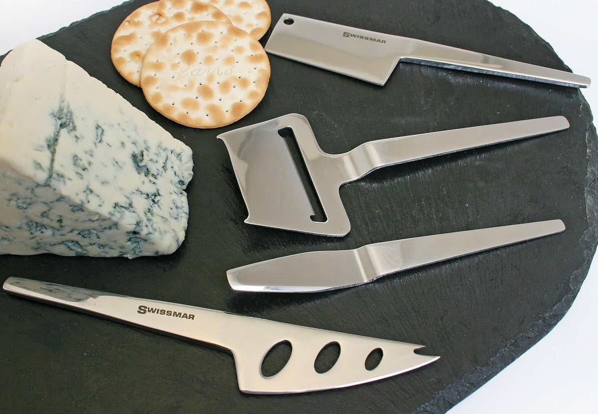 Swissmar Slim-Line 4-Piece Cheese Knife Set – Spreader, Cleaver, Knife & Plane