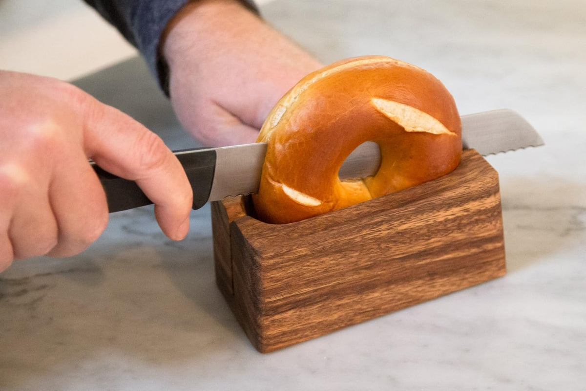 Ironwood Acacia Wood Bagel Miter Slicing Guide