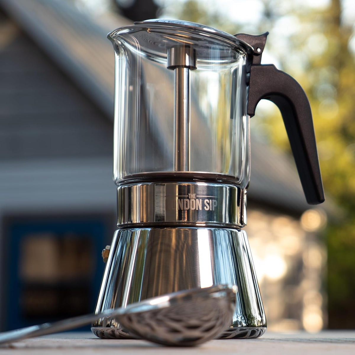 London Sip Stainless Steel Espresso Maker – Glass Carafe – 3 Cup