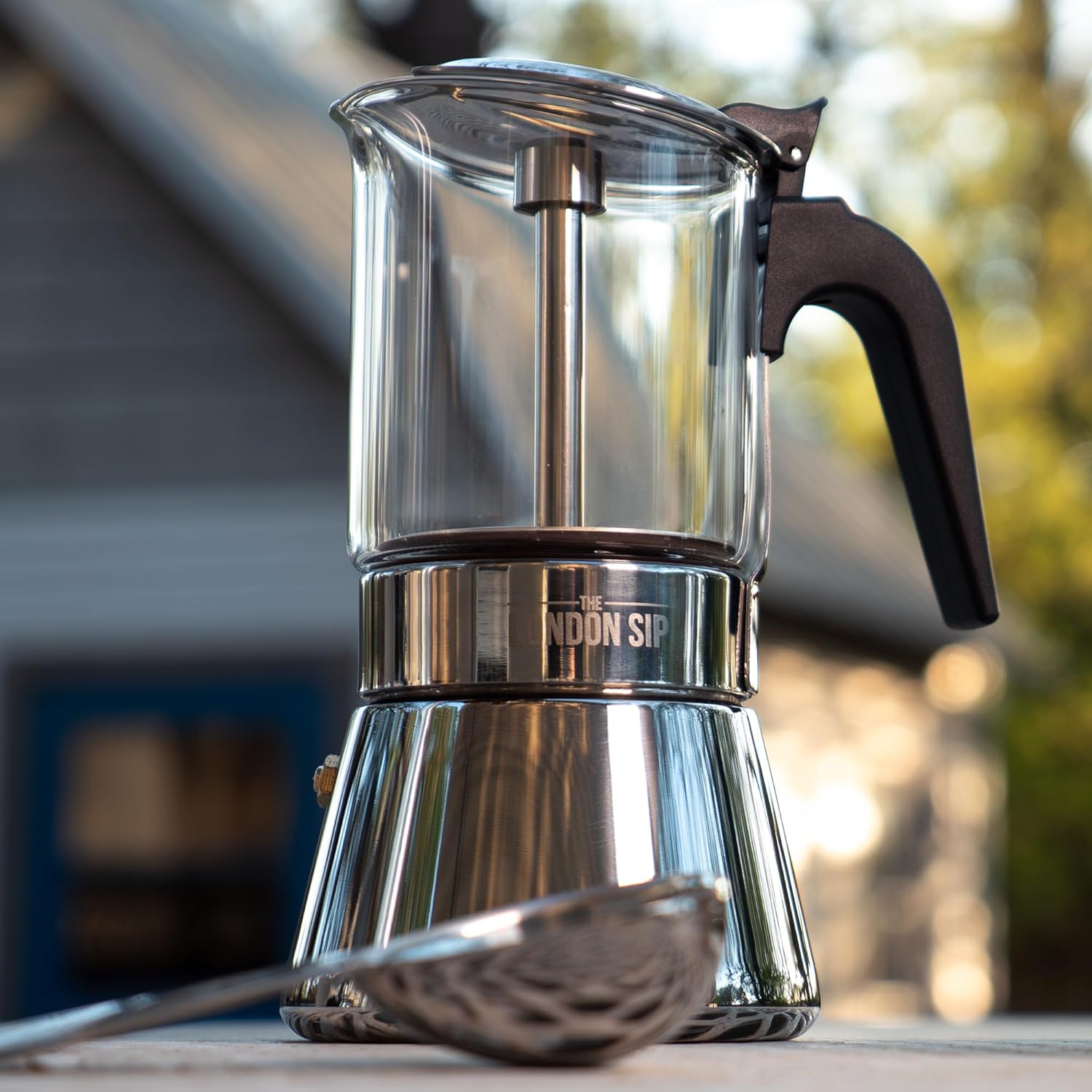 London Sip Stainless Steel Espresso Maker – Glass Carafe – 3 Cup