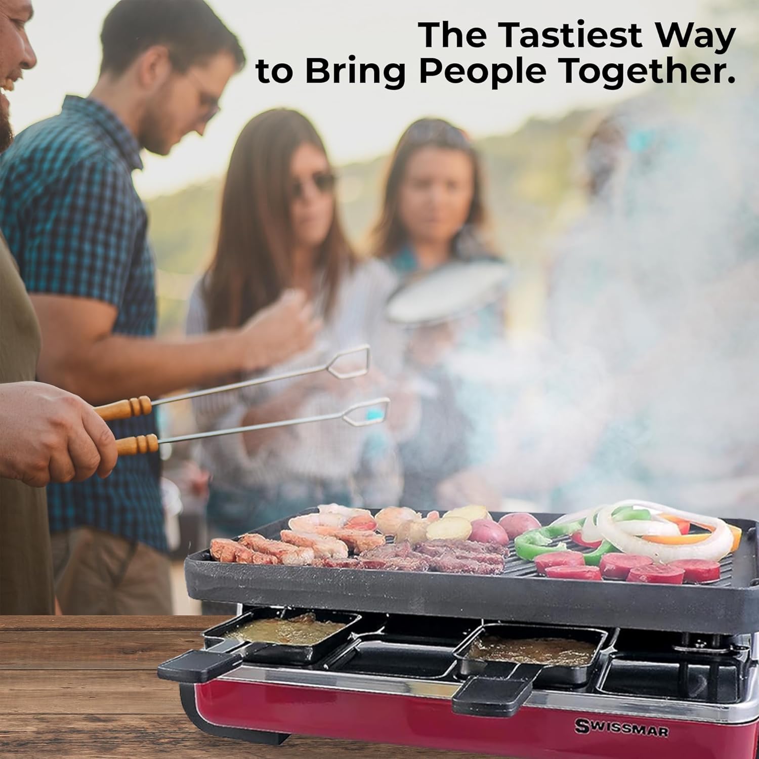 Swissmar Classic 8-Person Raclette Grill – Cast Iron Plate – Red by Kitchen Niche