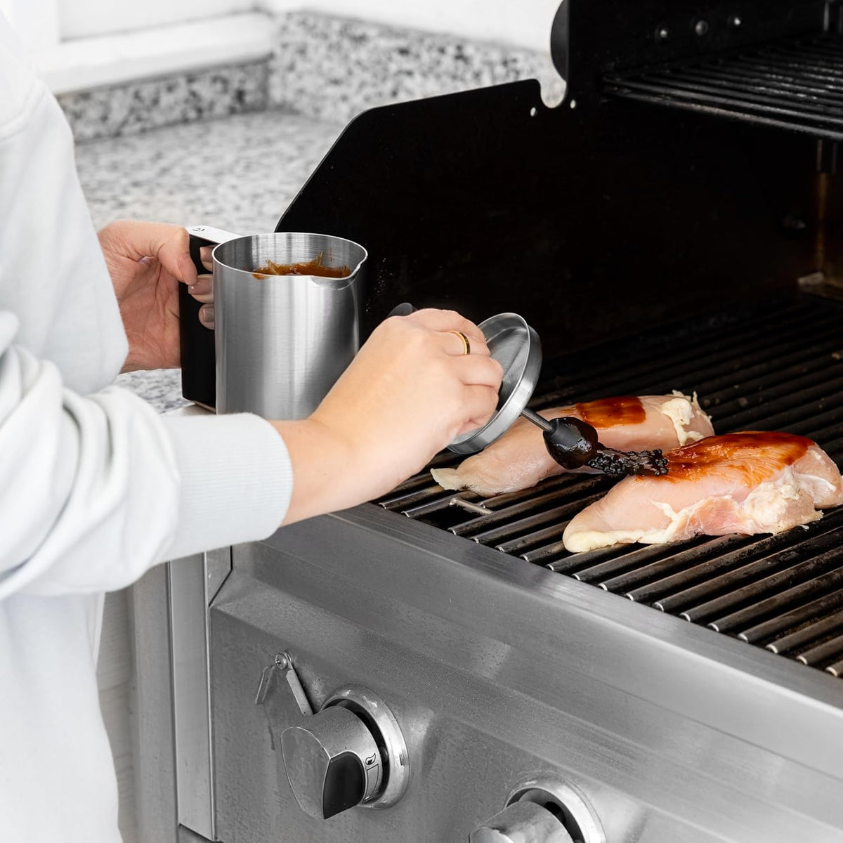 Outset Stainless Steel Grill Basting Cup & Sauce Brush