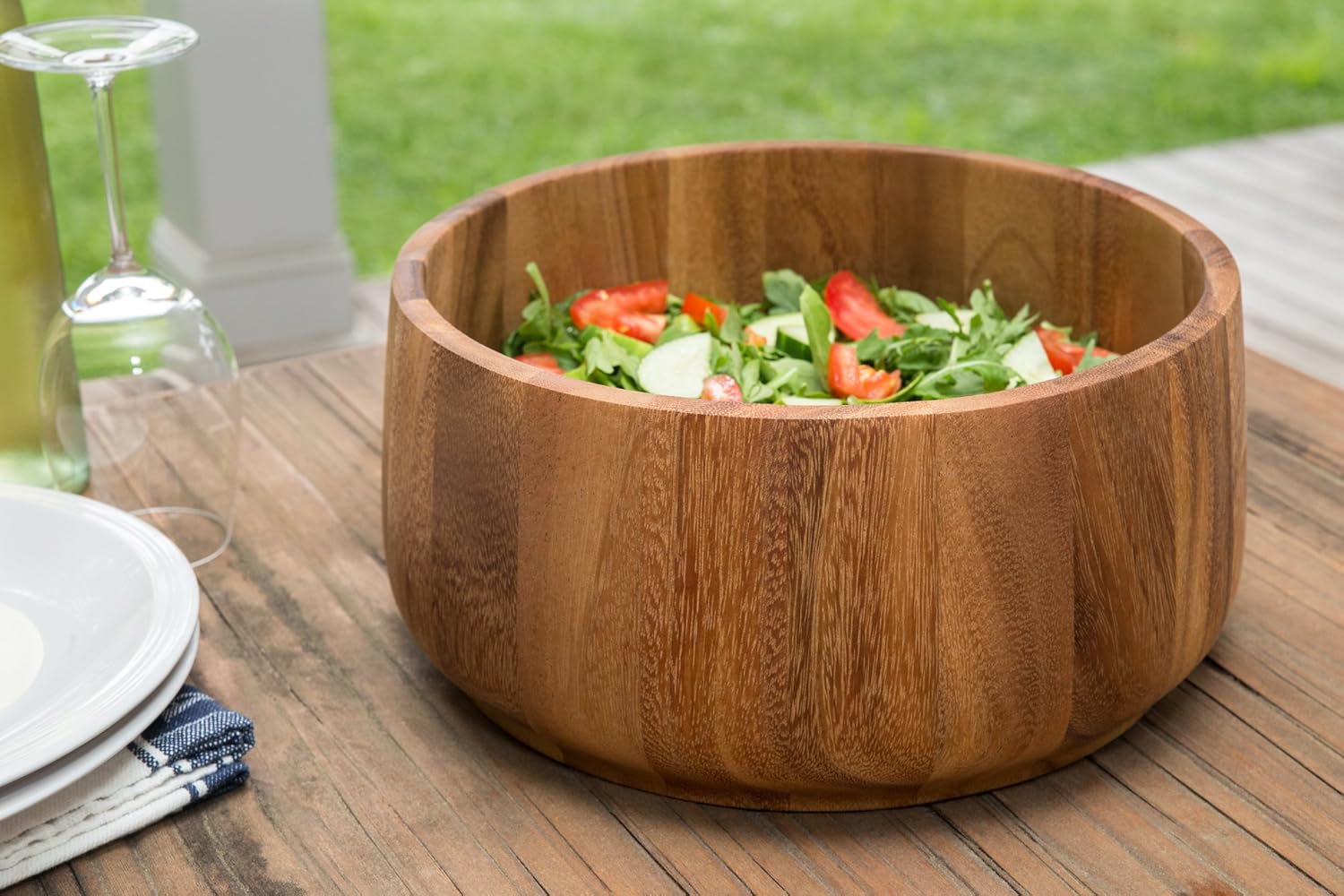Ironwood Tulip Acacia Wood Family Salad Bowl
