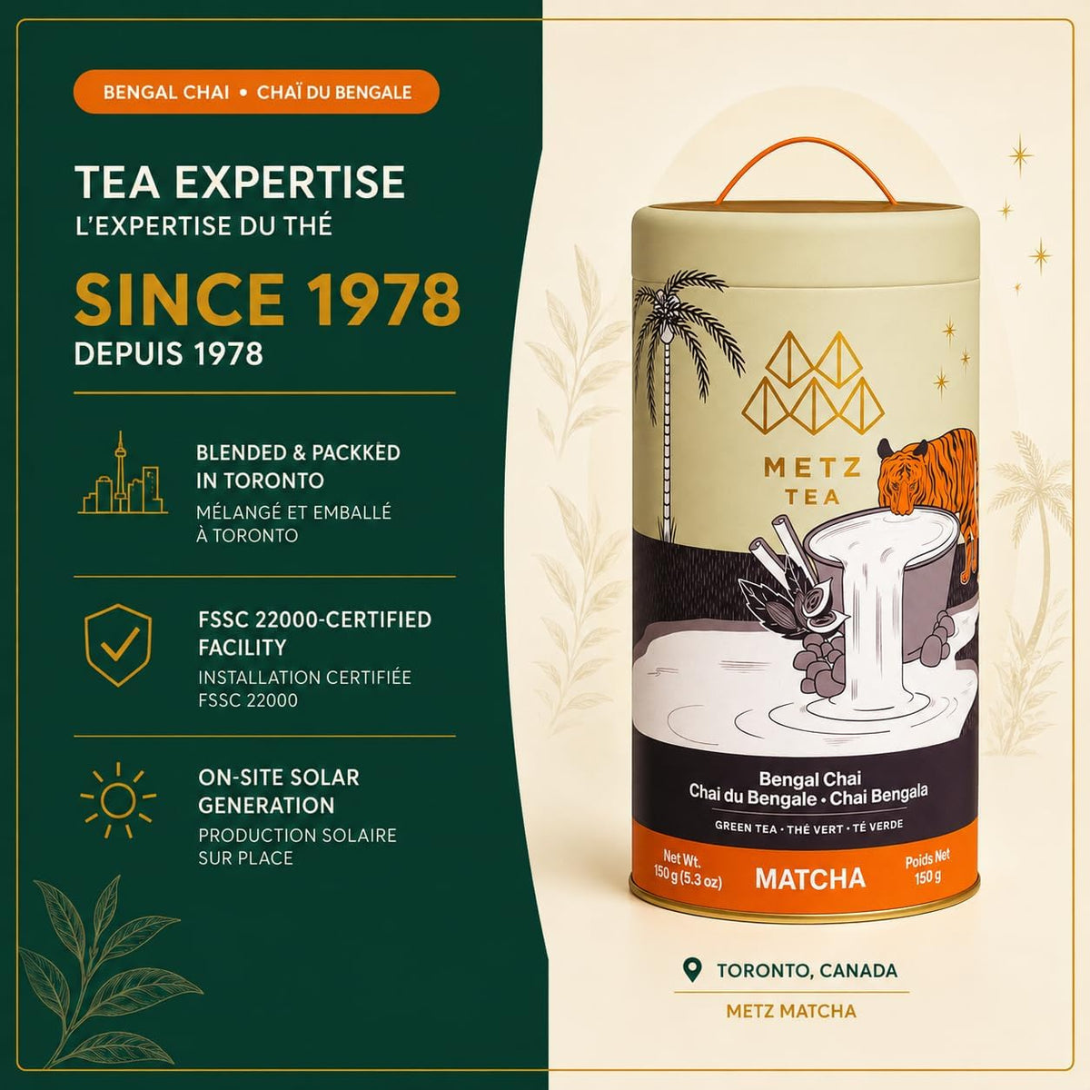 Metropolitan Tea Bengal Club Chai Green Tea Matcha