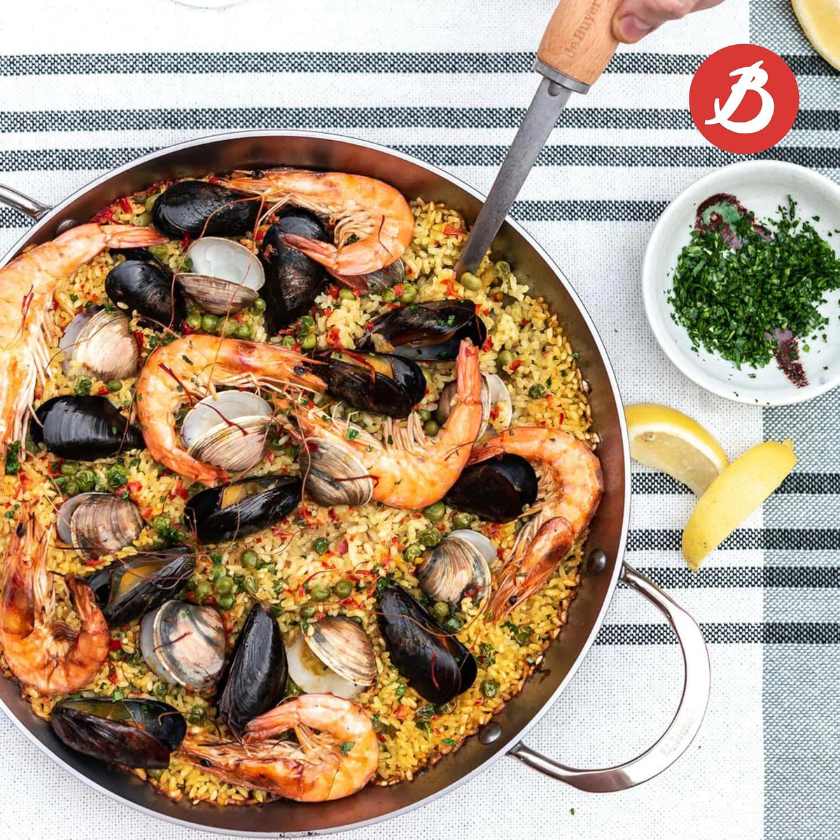 De Buyer Mineral B Steel Paella Pan with 2 Handles – 32 cm