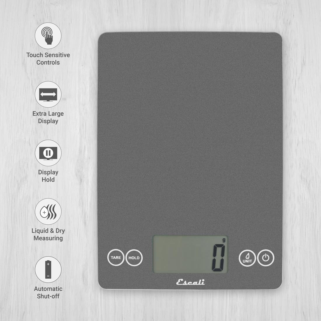 Escali Arti Digital Glass Kitchen Scale Gray Storm