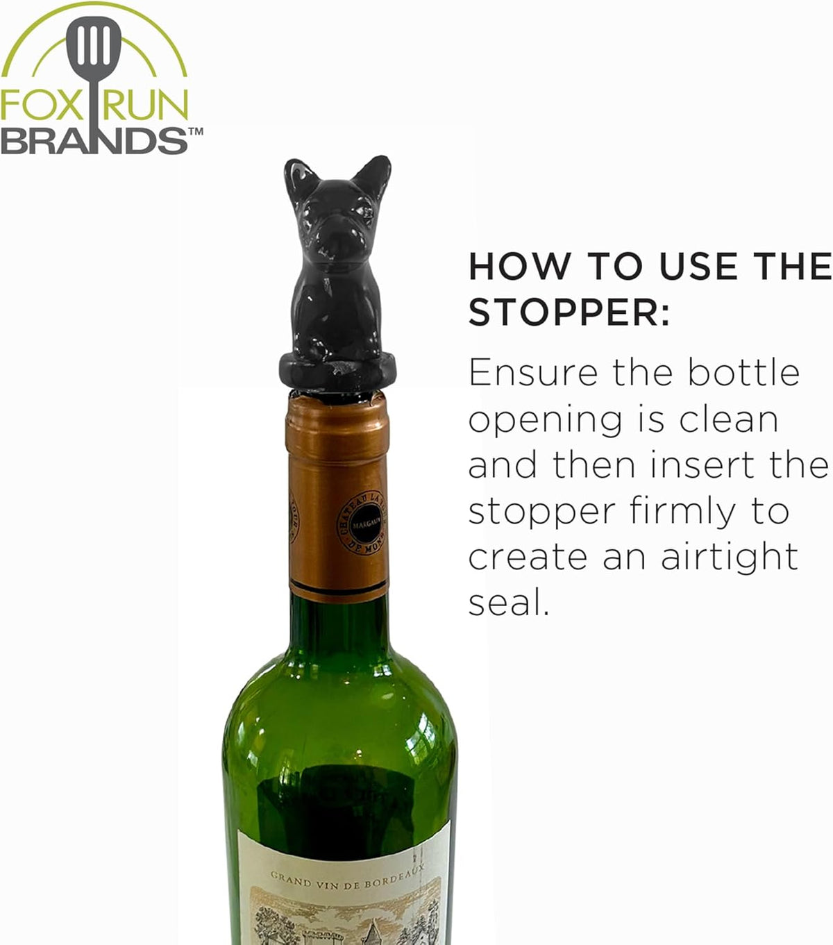 Fox Run Ceramic Bull Dog Wine Stopper