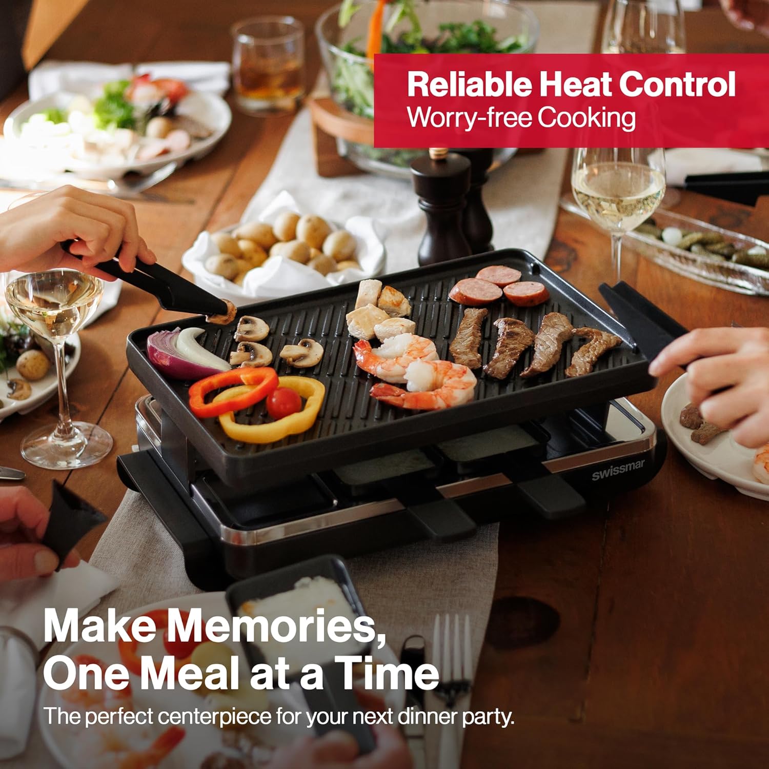 Swissmar Classic 8-Person Raclette Grill – Cast Iron Plate – Black