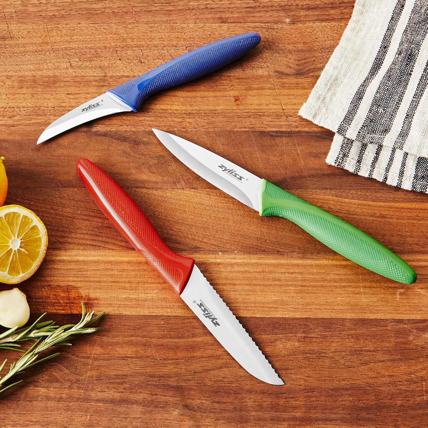 Zyliss Peeling & Paring Knife Set – 3pc (Bird's Beak / Serrated Paring / Straight Paring)