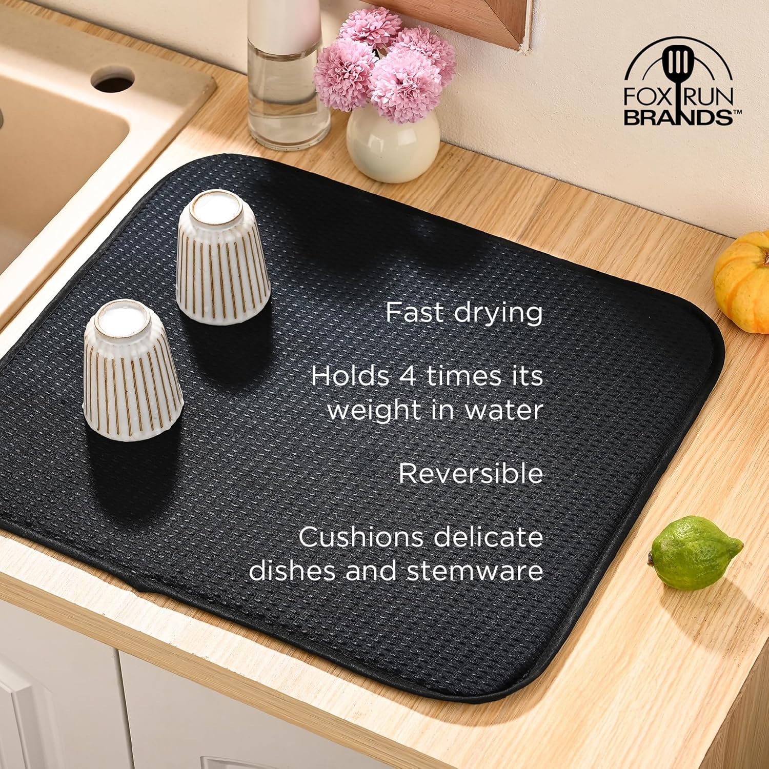 Fox Run Dish Drying Mat 16x18 Black