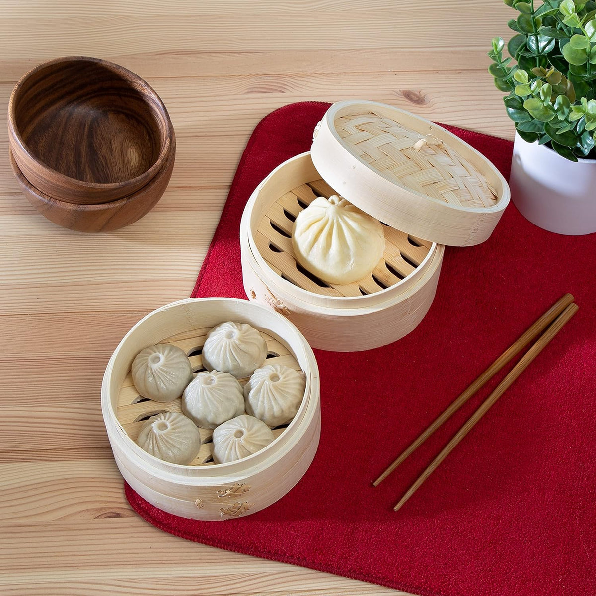 Joyce Chen 2-Tier Bamboo Steamer Baskets, 6-Inch