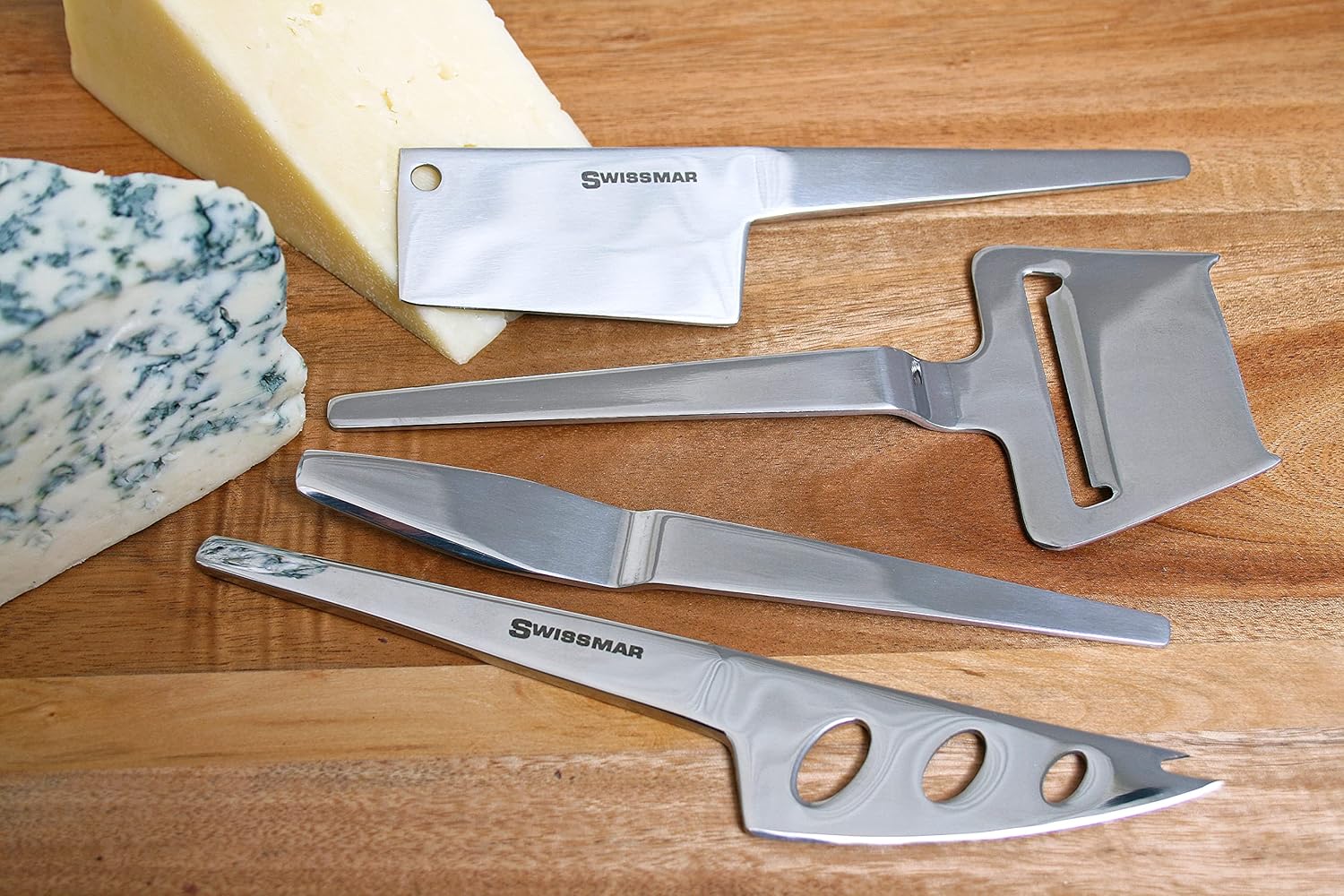 Swissmar Slim-Line 4-Piece Cheese Knife Set – Spreader, Cleaver, Knife & Plane