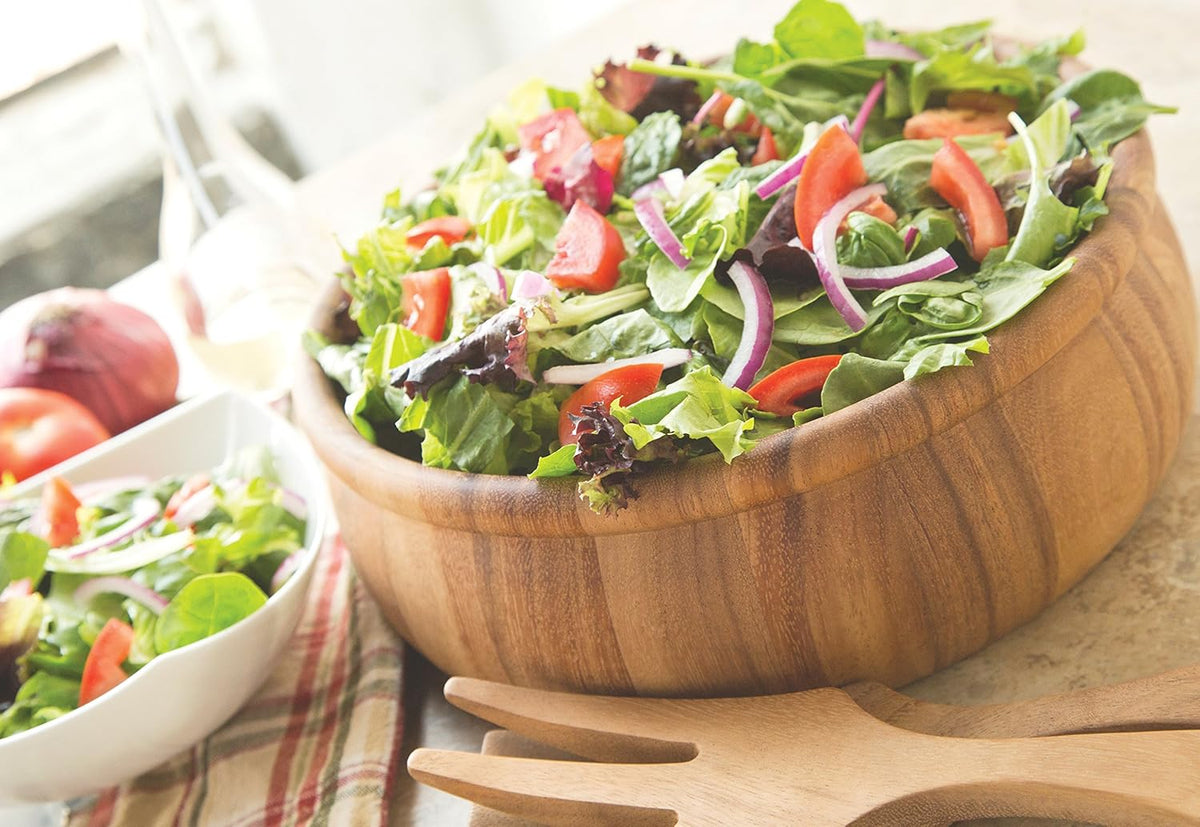 Ironwood Bead Rim Salad Bowl – Large Acacia Wood