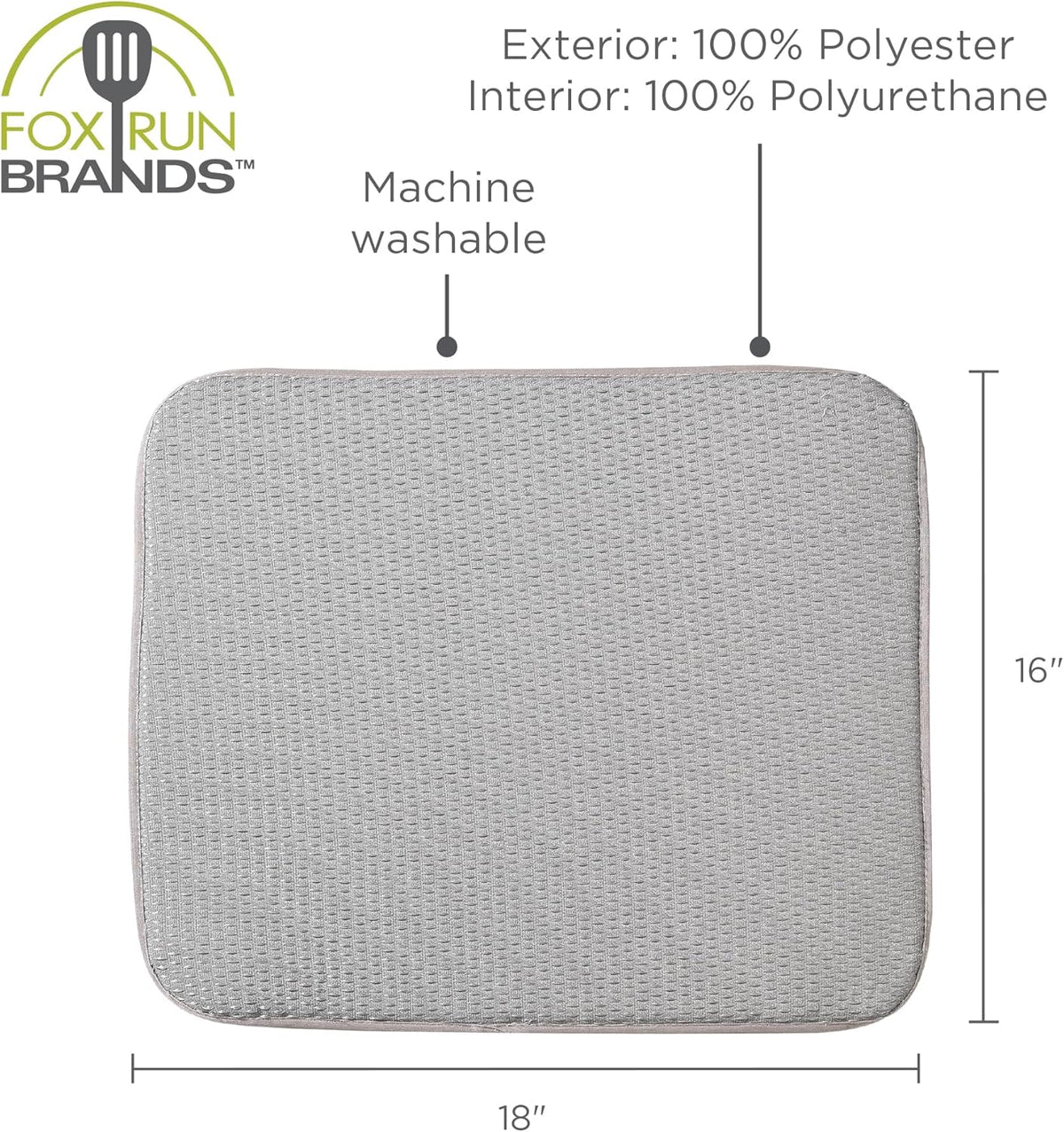 Fox Run Dish Drying Mat 16x18 Gray