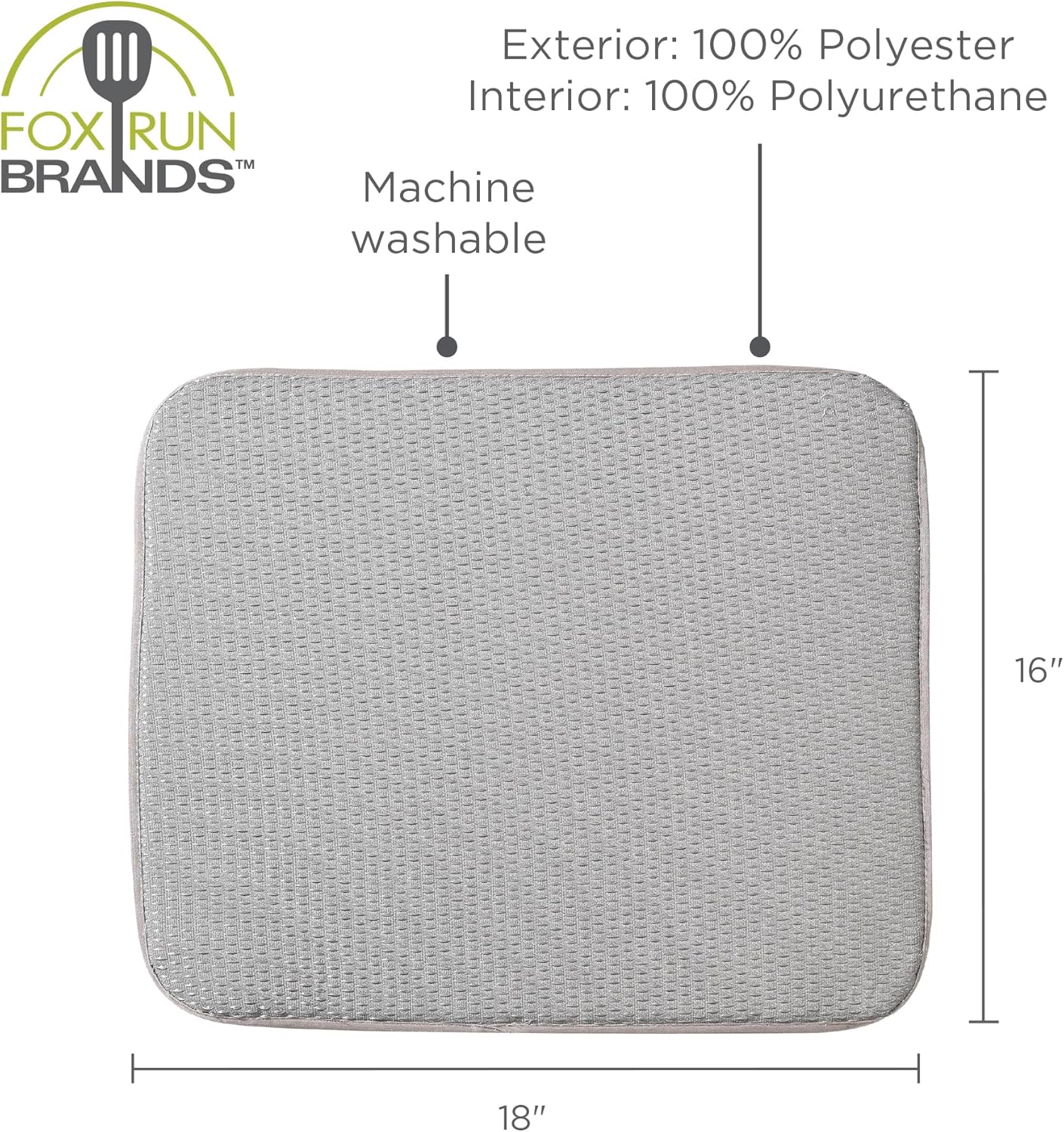 Fox Run Dish Drying Mat 16x18 Gray
