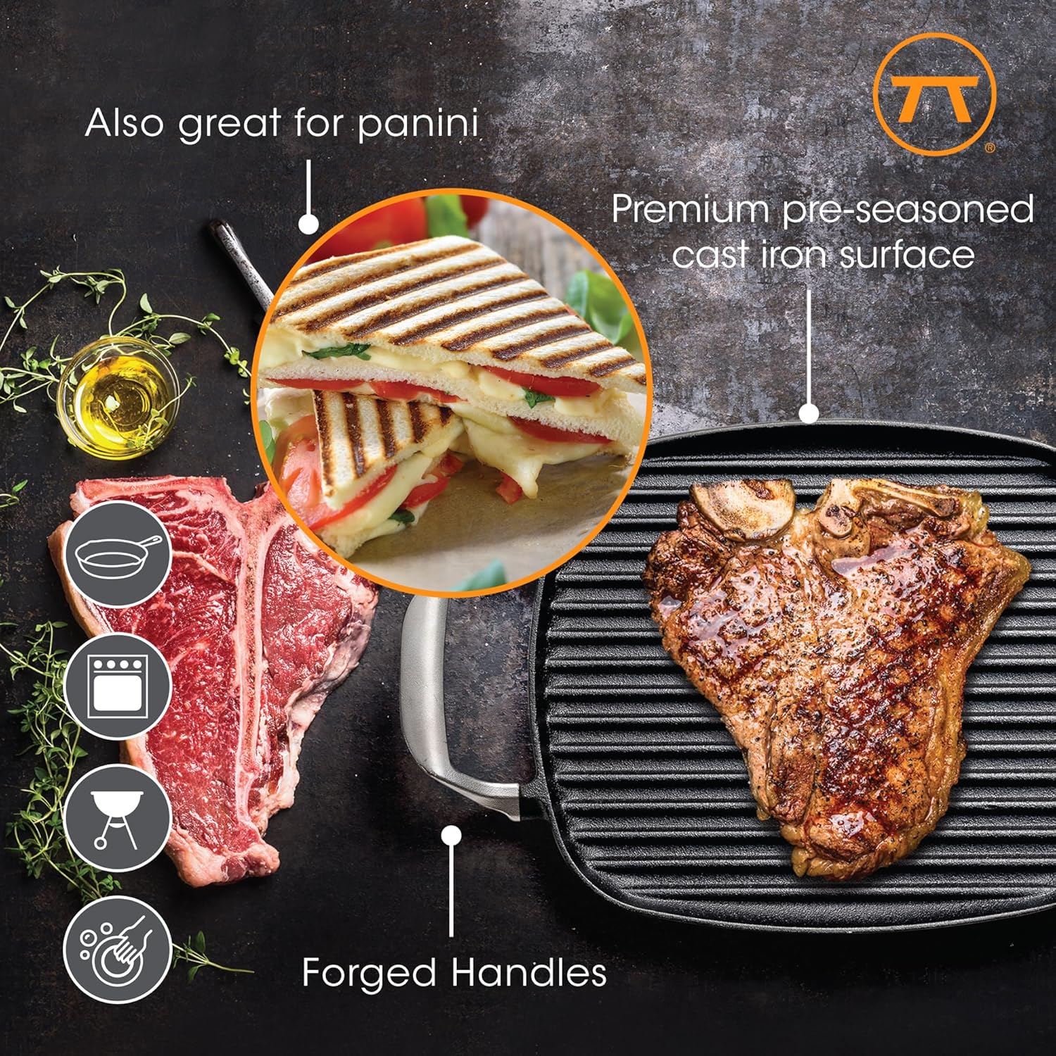 Outset Cast Iron Steak / Panini Grill Pan