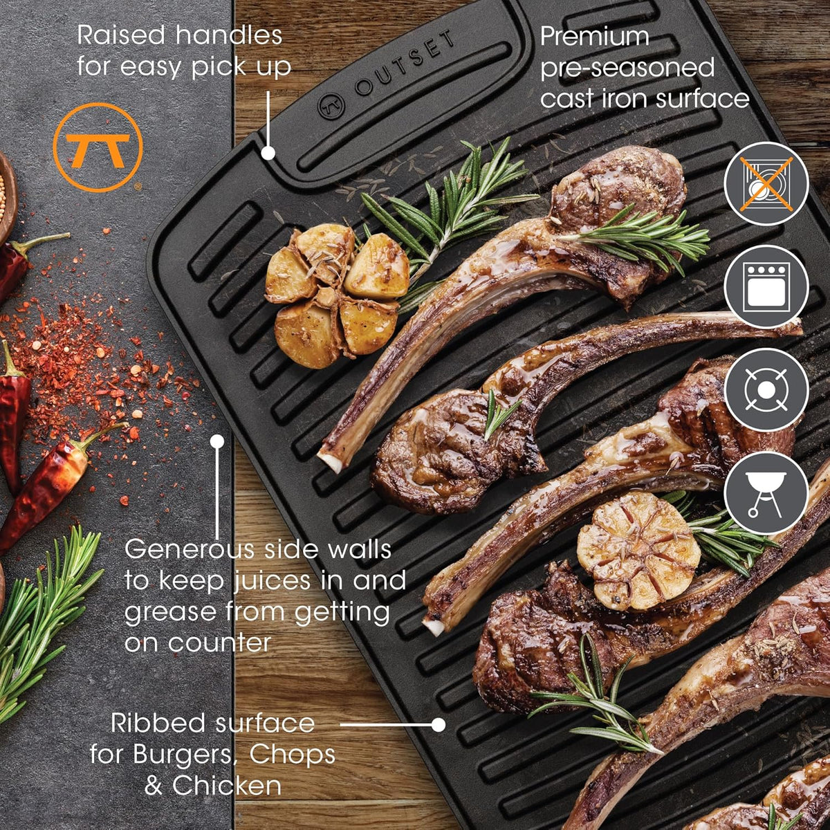 Outset Reversible Cast Iron Griddle