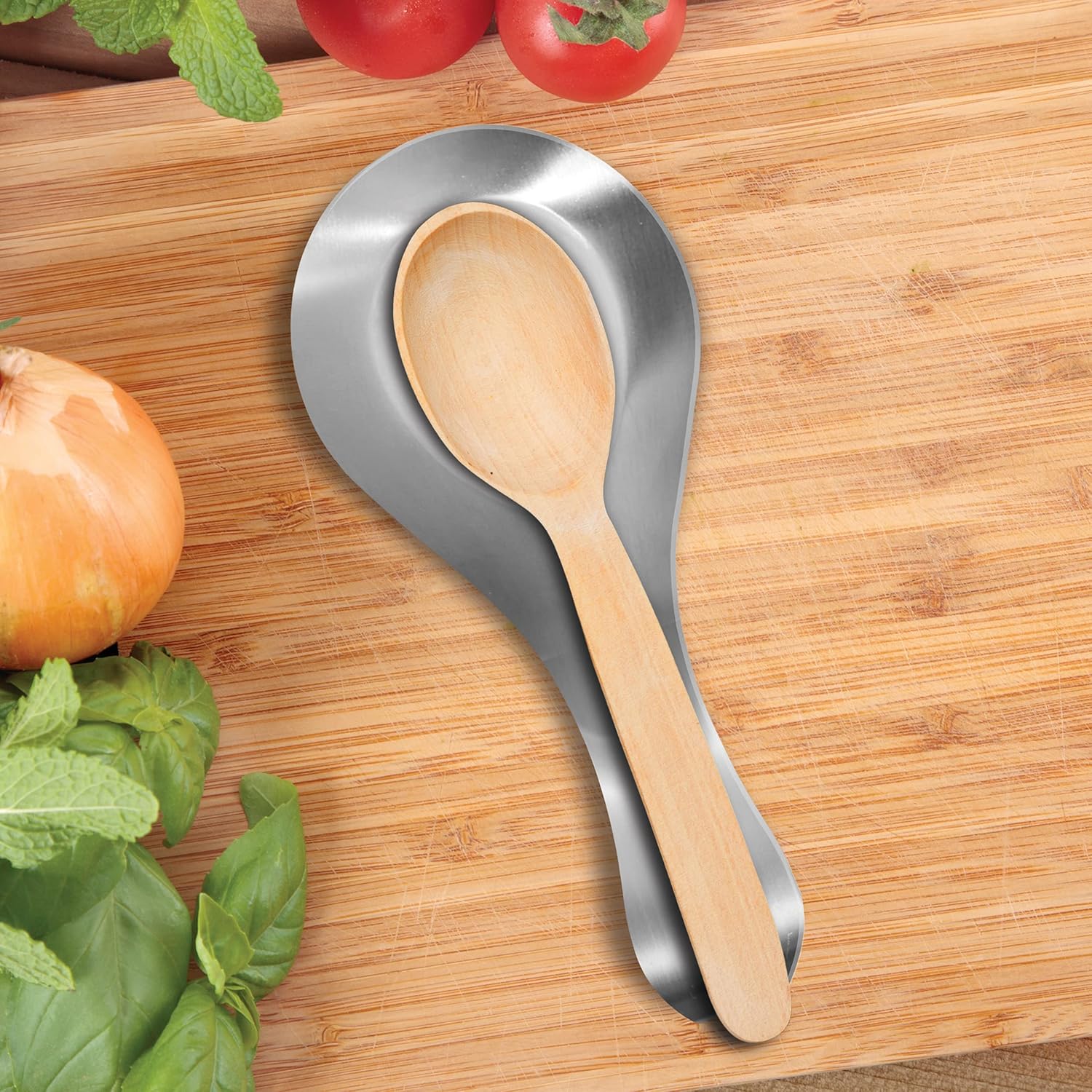 Oggi Curved Spoon Rest – Stainless Steel