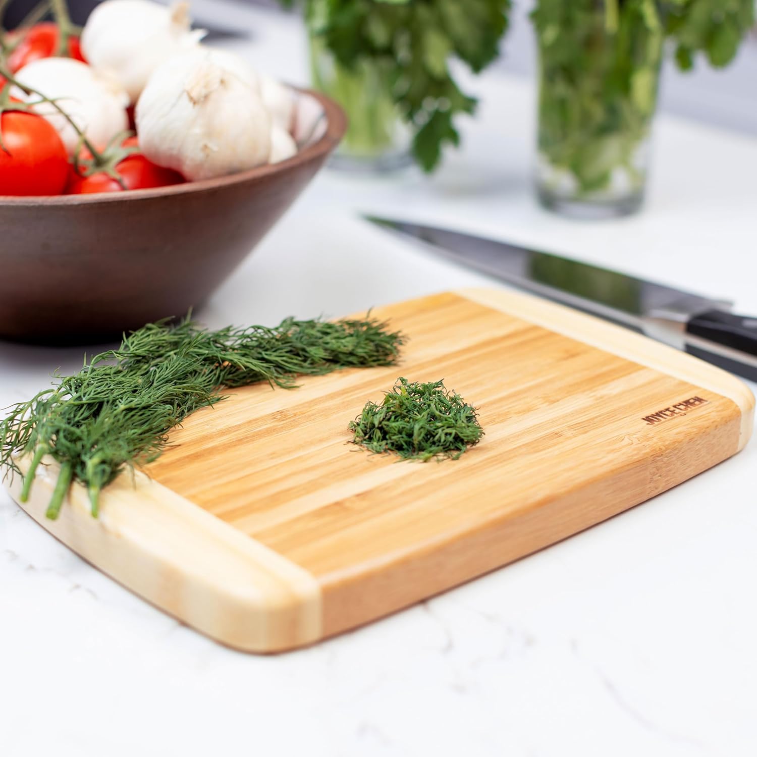 Joyce Chen Medium Burnished Bamboo Cutting Board – 8 x 12"