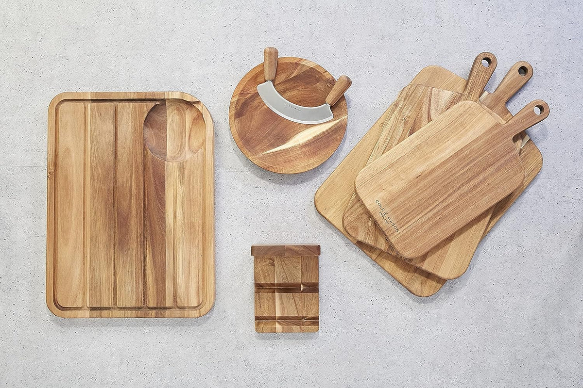 Cole & Mason Ashden Mezzaluna with Acacia Board – Ø 9.5" / 24.1 cm