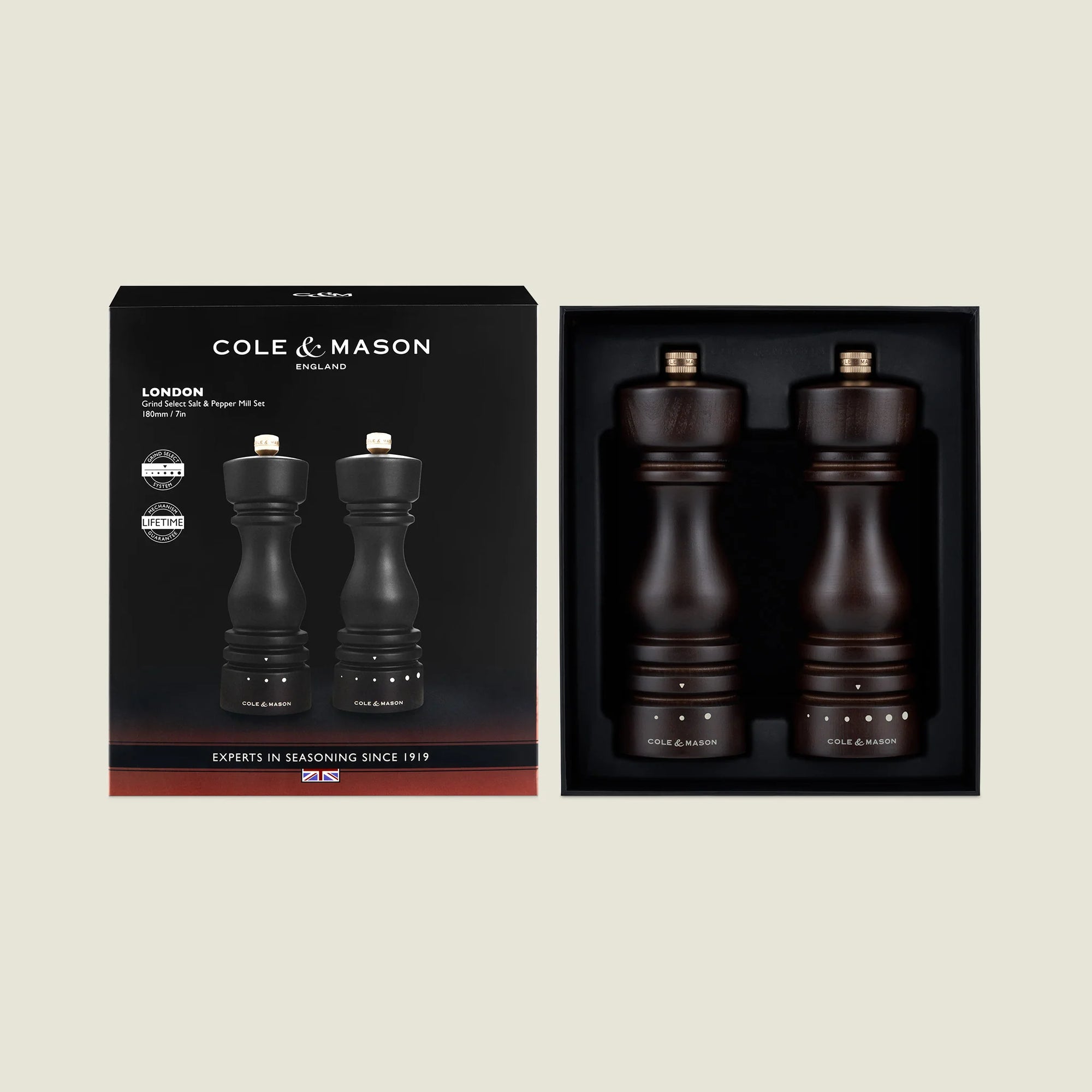 Cole & Mason London Grind Select Salt & Pepper Mill Gift Set – Chocolate Wood – 7" / 18 cm