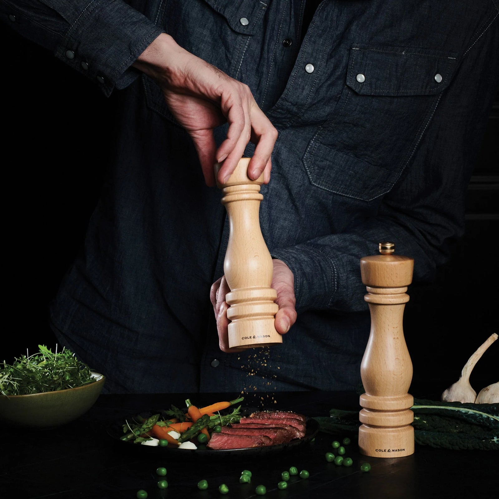 Cole & Mason The London Salt & Pepper Mill Gift Set – Natural Beech – 8.5" / 22 cm