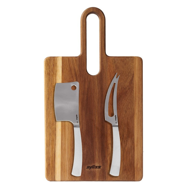 Zyliss Signature Cheese Knives &amp; Acacia Serving Board Set – 3 Pieces