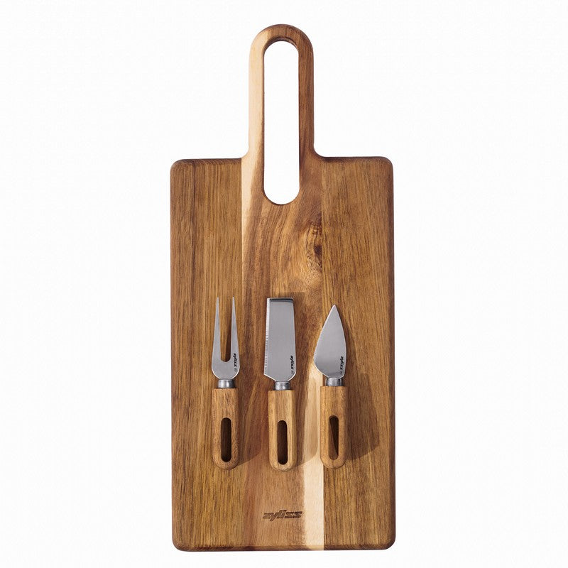 Zyliss Artisan Petite Cheese Knives &amp; Acacia Serving Board Set – 4 Pieces