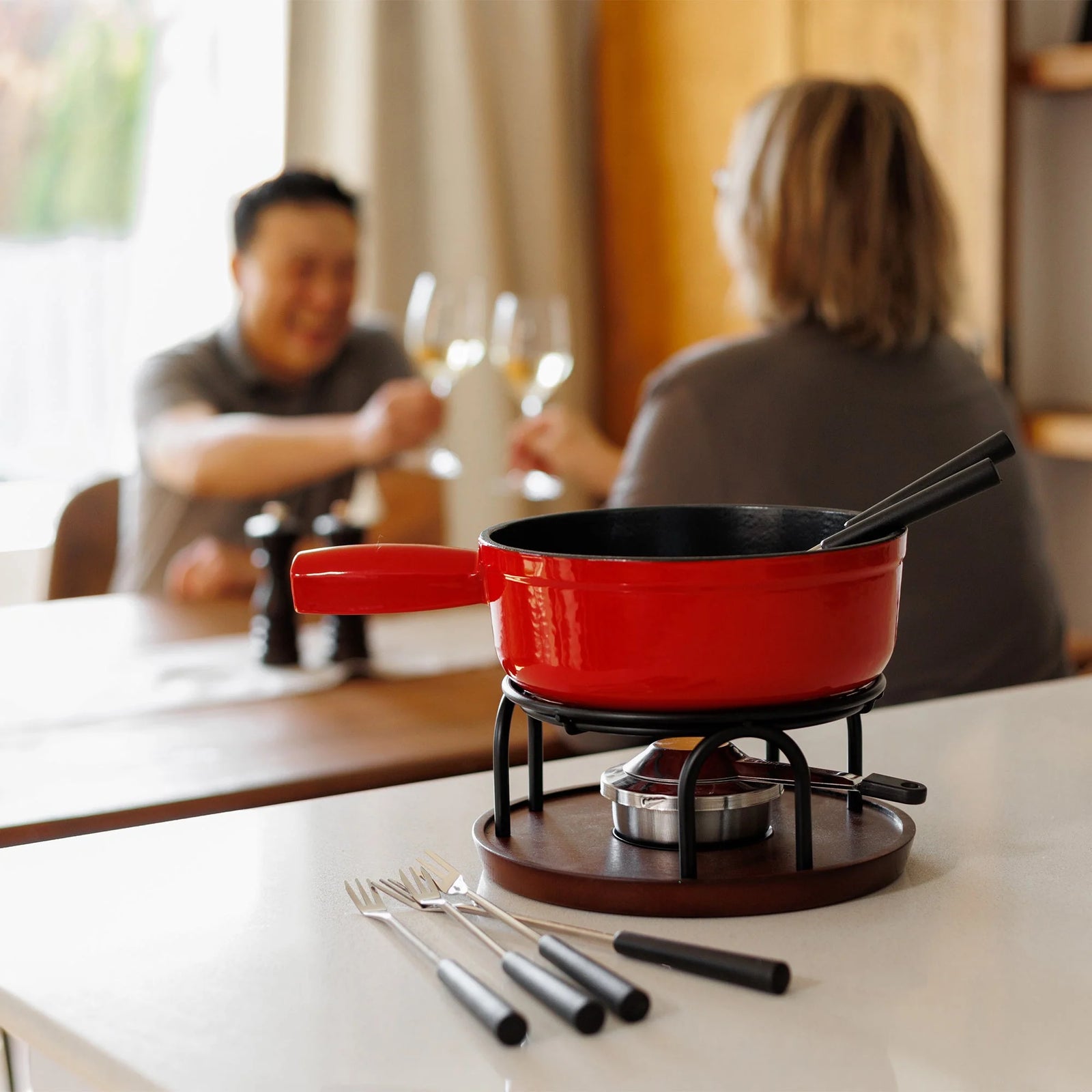 Swissmar Ticino Cast Iron Cheese Fondue Set – Red