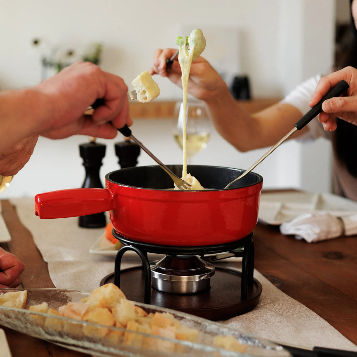 Swissmar Ticino Cast Iron Cheese Fondue Set – Red