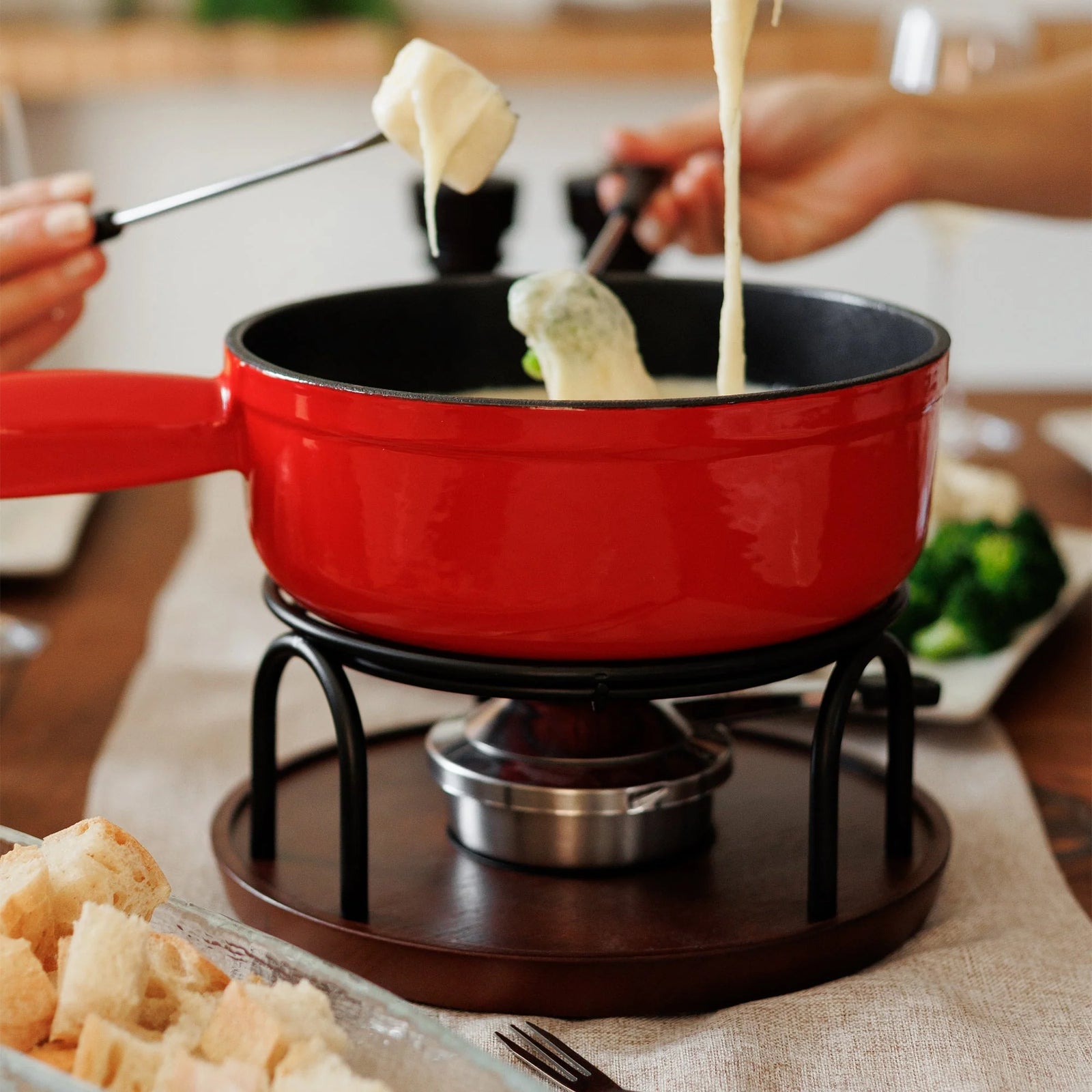 Swissmar Ticino Cast Iron Cheese Fondue Set – Red