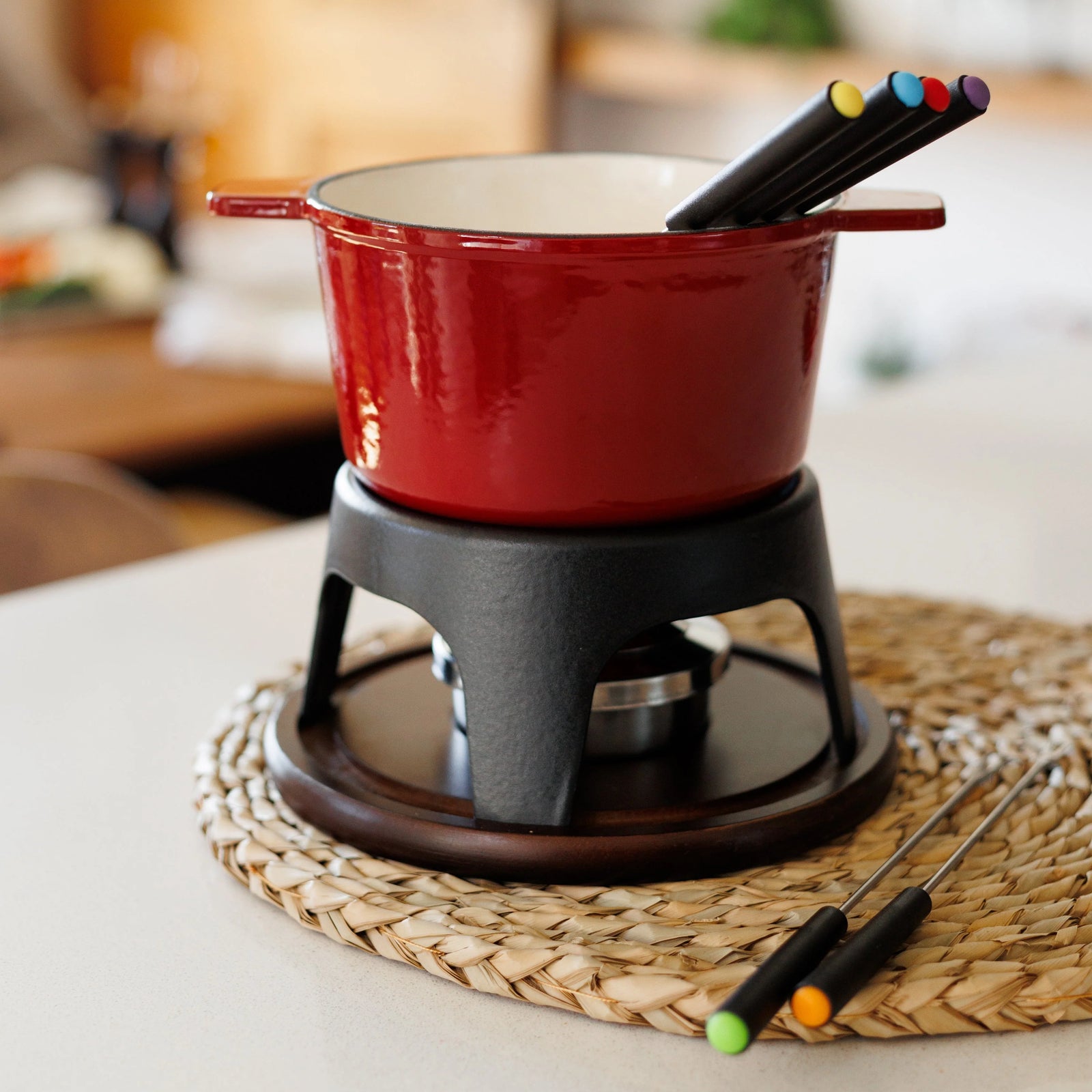 Swissmar Sierra 12 Pc. Cast Iron Fondue Set – Cherry Red