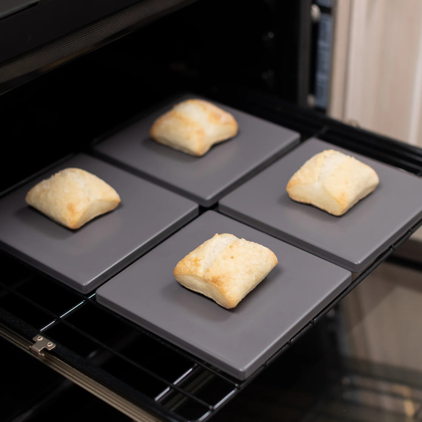 Old Stone Pizza Kitchen Glazed Cordierite Square Pizza Stone 4 Piece Set, 7.5x7.5-Inch, Grey Old Stone Pizza Kitchen by Kitchen Niche