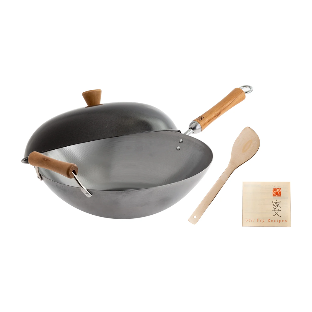 Joyce Chen Classic Series 14-Inch Uncoated Carbon Steel Flat Bottom 4-Piece Wok Set Joyce Chen by Kitchen Niche