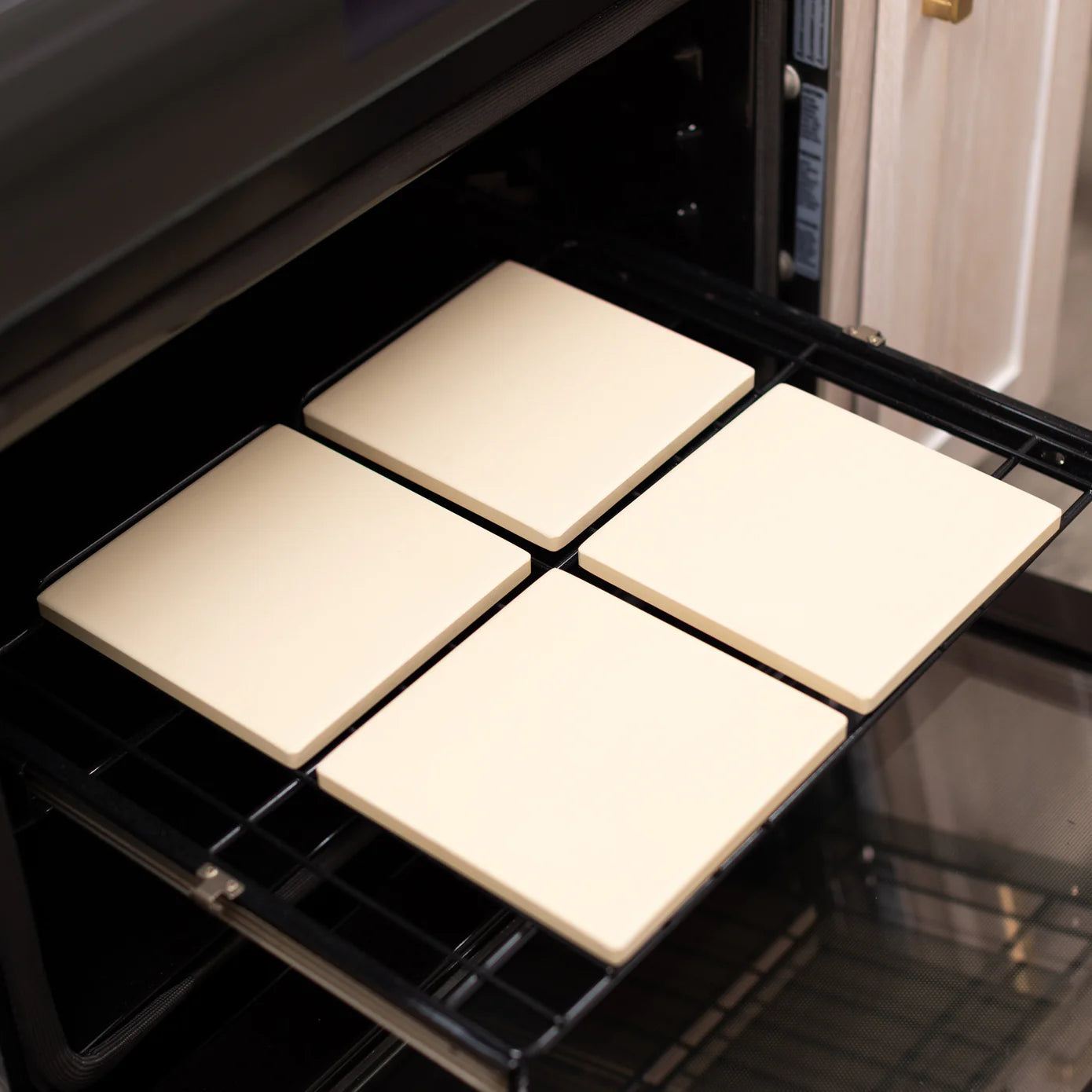 Old Stone Pizza Kitchen  Cordierite Square Pizza Stone 4 Piece Set, 7.5x7.5-Inch, Beige Old Stone Pizza Kitchen by Kitchen Niche