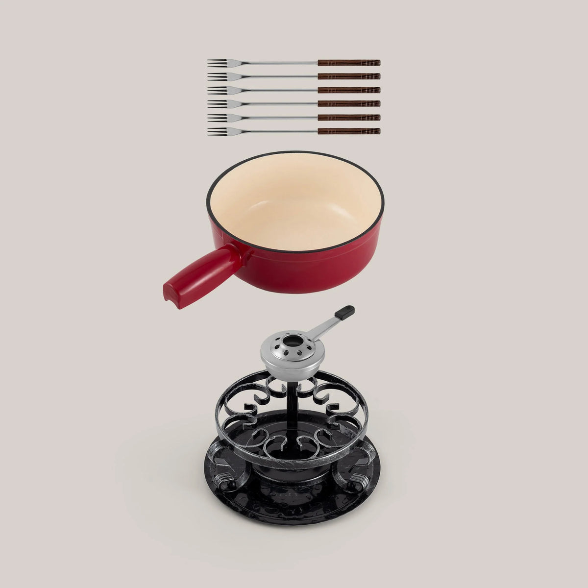 Swissmar Lugano Cast Iron Cheese Fondue Set – Cherry Red