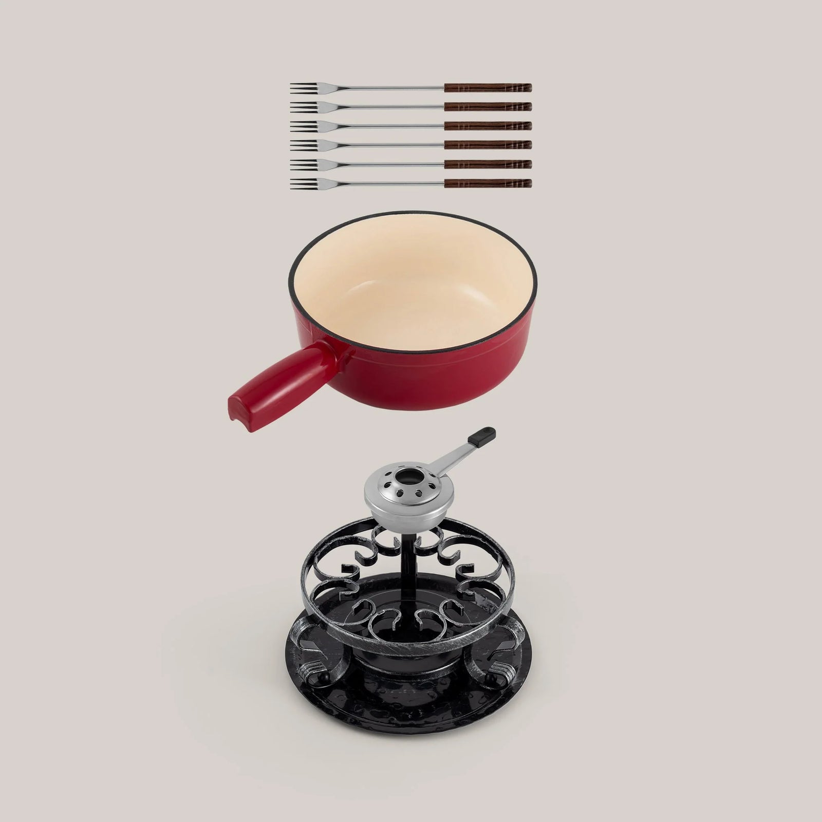 Swissmar Lugano Cast Iron Cheese Fondue Set – Cherry Red