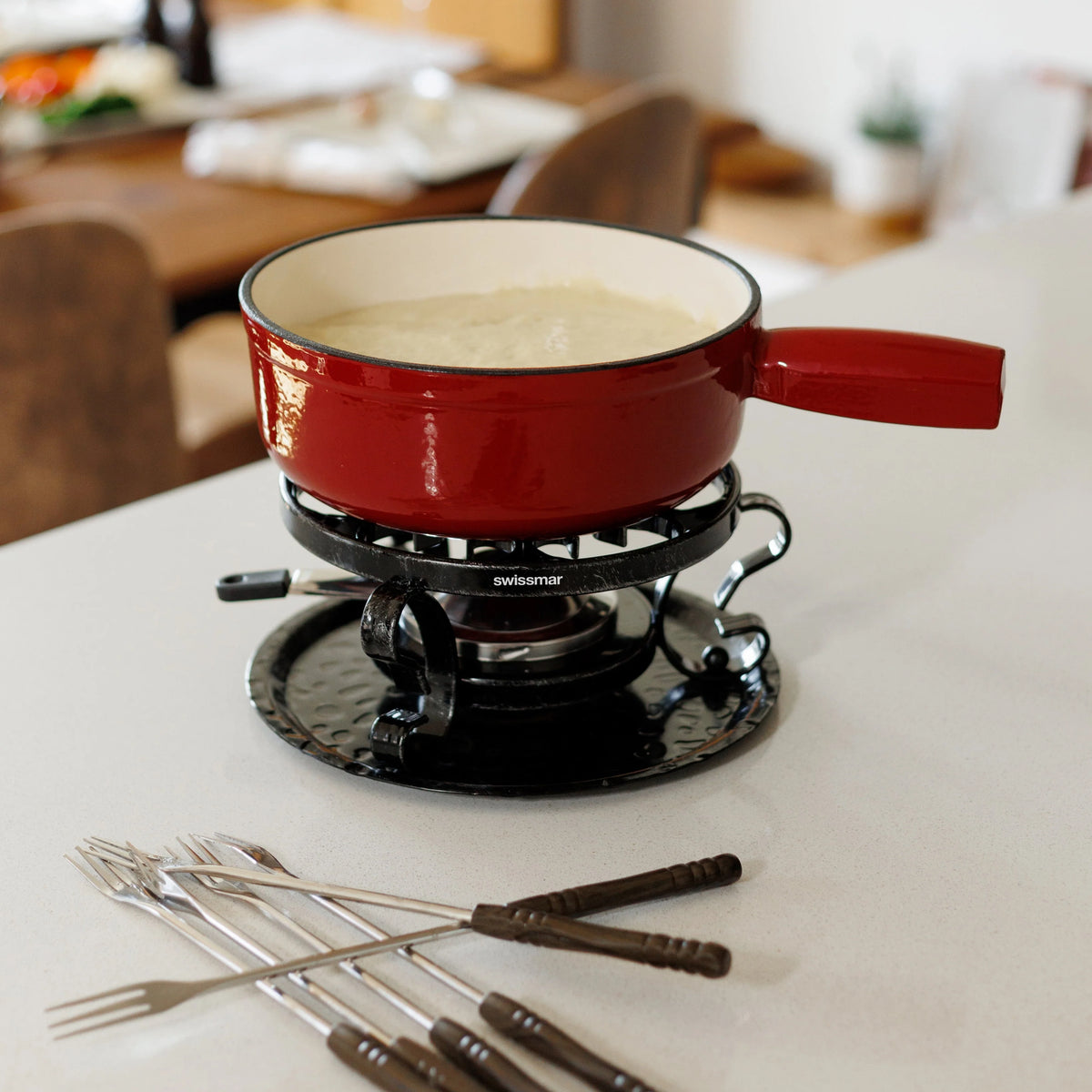 Swissmar Lugano Cast Iron Cheese Fondue Set – Cherry Red