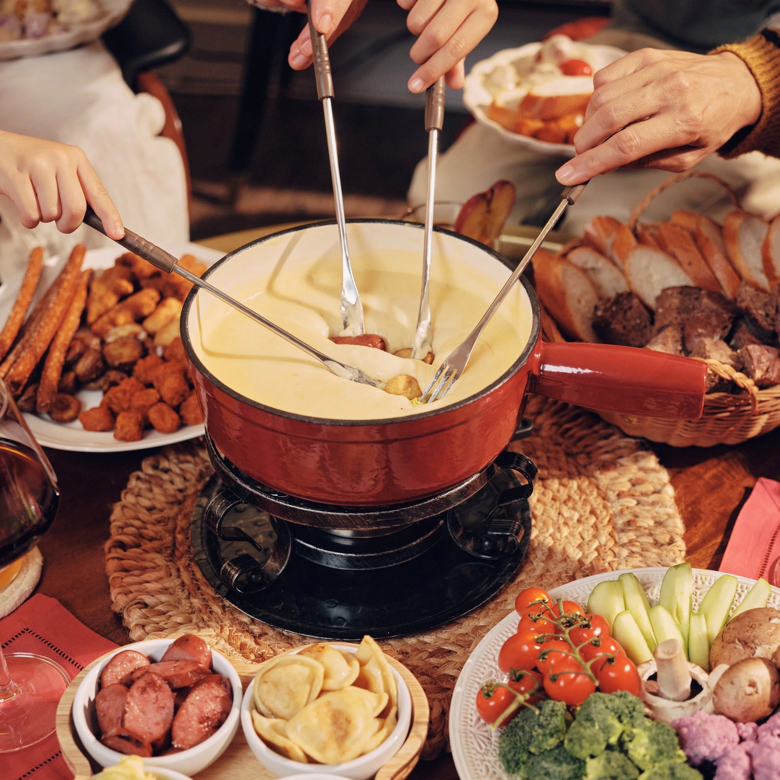 Swissmar Lugano Cast Iron Cheese Fondue Set – Cherry Red