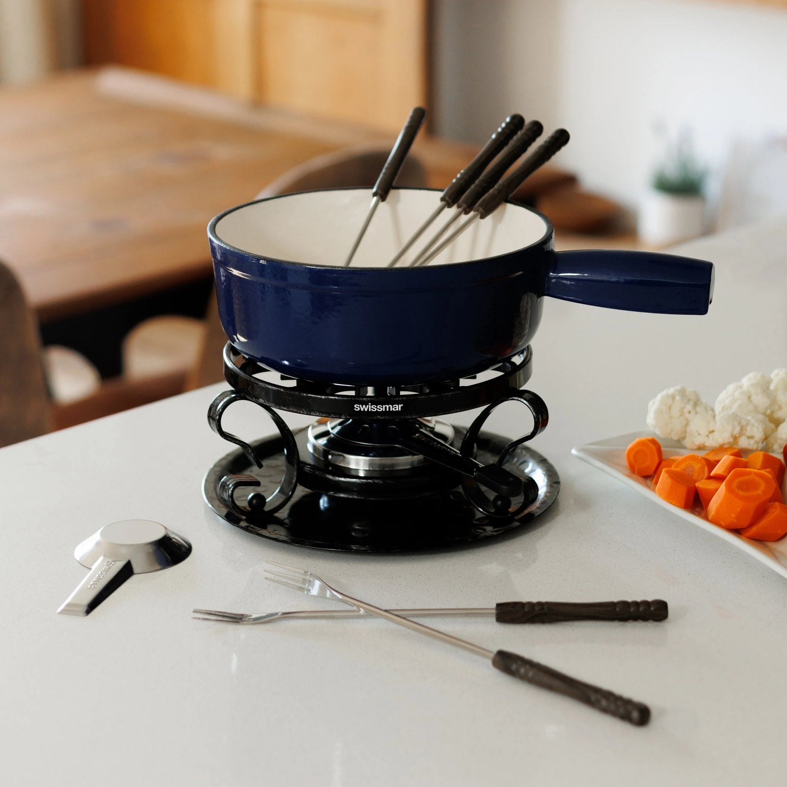 Swissmar Lugano Cast Iron Cheese Fondue Set – Deep Blue
