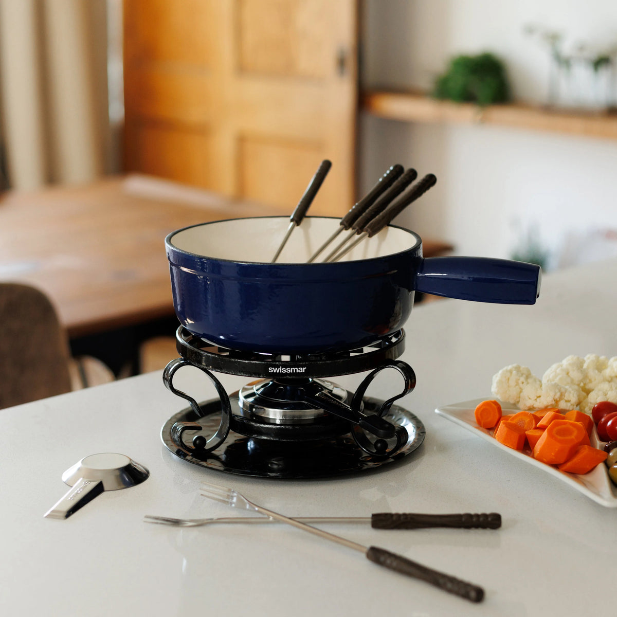 Swissmar Lugano Cast Iron Cheese Fondue Set – Deep Blue
