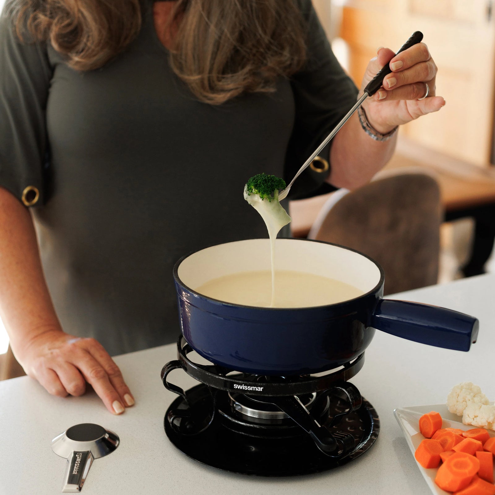 Swissmar Lugano Cast Iron Cheese Fondue Set – Deep Blue