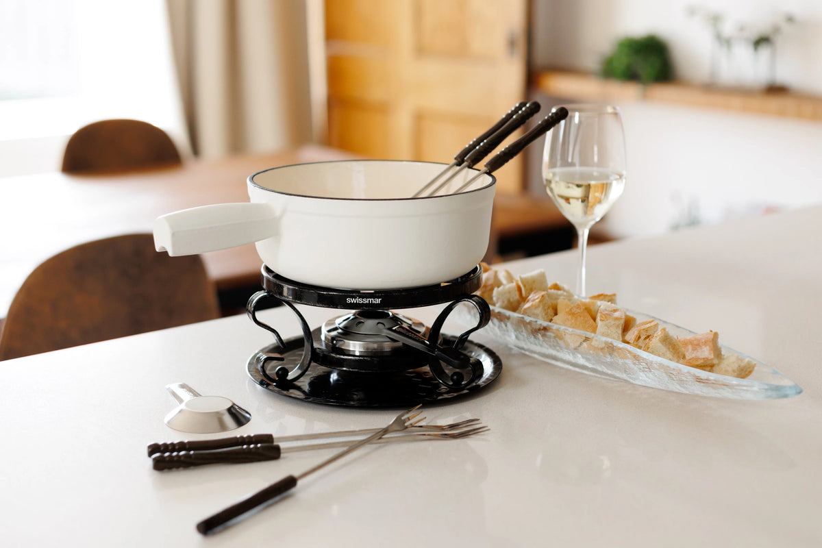 Swissmar Lugano Cast Iron Cheese Fondue Set – Matte White
