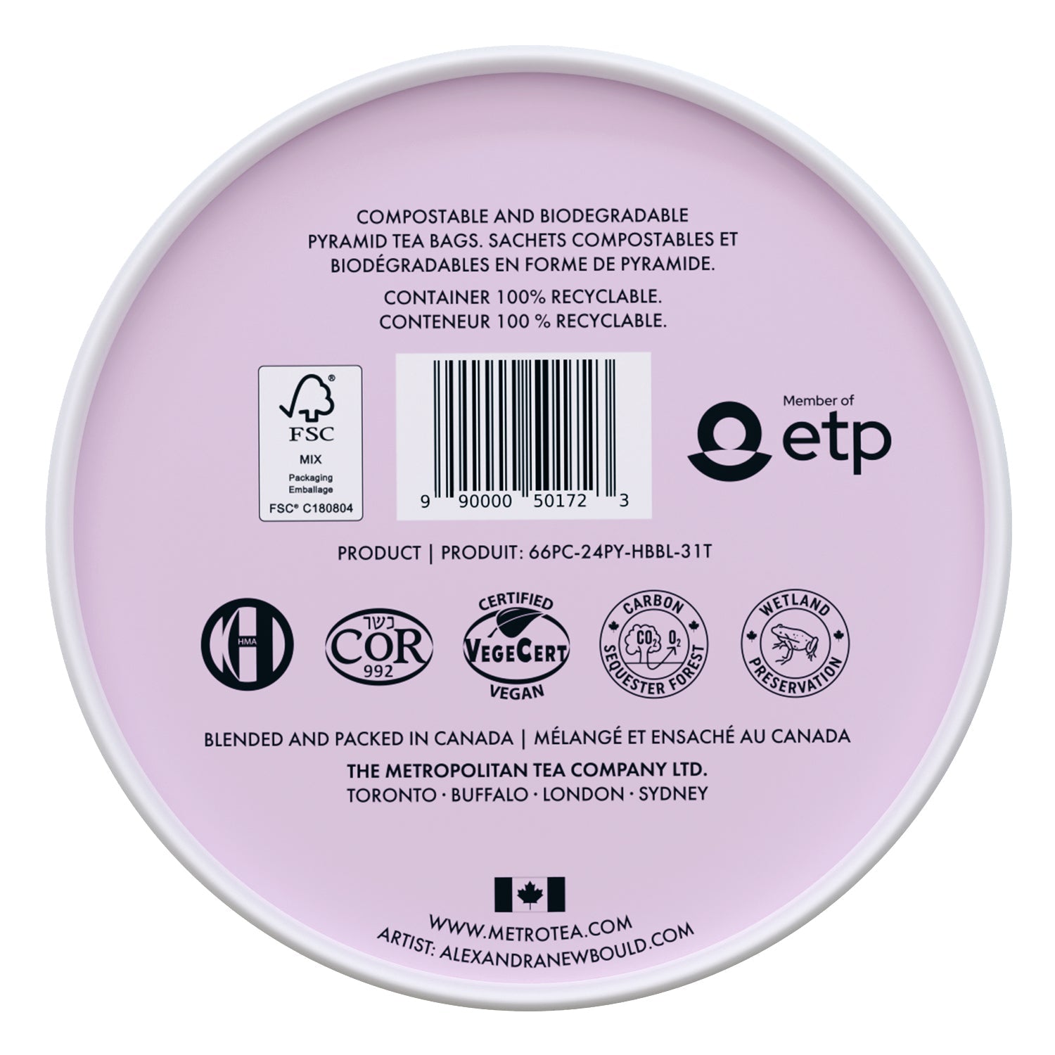 Metropolitan Tea M21 Lavender Lemonade – Can of 24 Tea Bags by Kitchen Niche