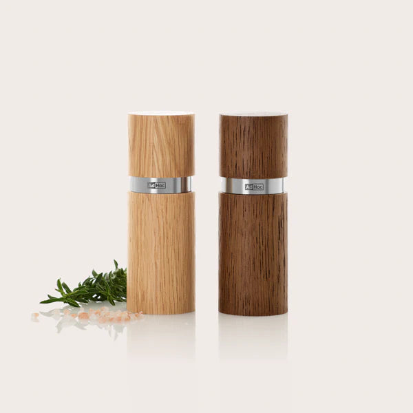 AdHoc Textura Salt and Pepper Mill Set – Light / Dark Oak Wood – 5.1" / 13 cm