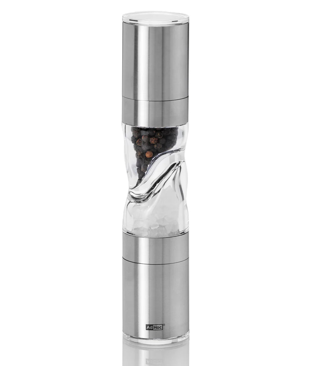 AdHoc DuoMill Pure Salt & Pepper Mill – Stainless Steel/Acrylic – 8.7" / 22 cm