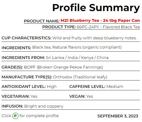 Metropolitan Tea M21 Blueberry Tea Can Of 24 Bags by Kitchen Niche