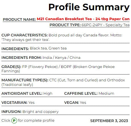 Metropolitan Tea M21 Canadian Breakfast Tea Can Of 24 Bags by Kitchen Niche